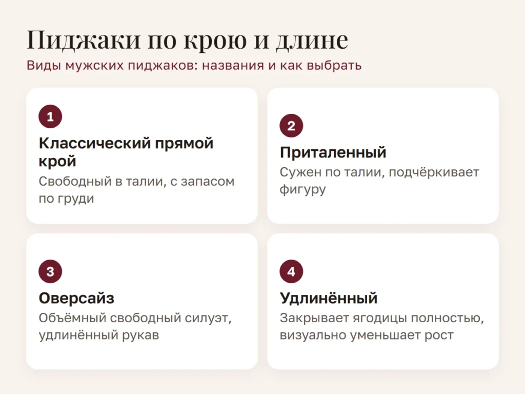 Схема: Пиджаки по крою и длине