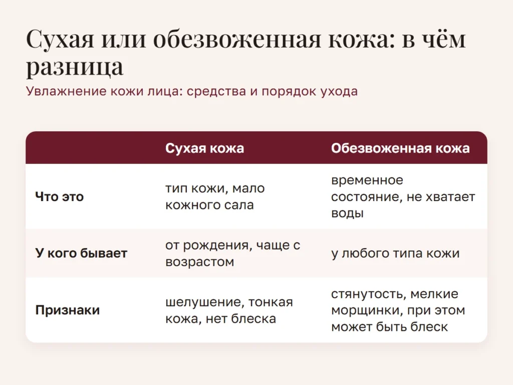 Схема: Сухая или обезвоженная кожа: в чём разница